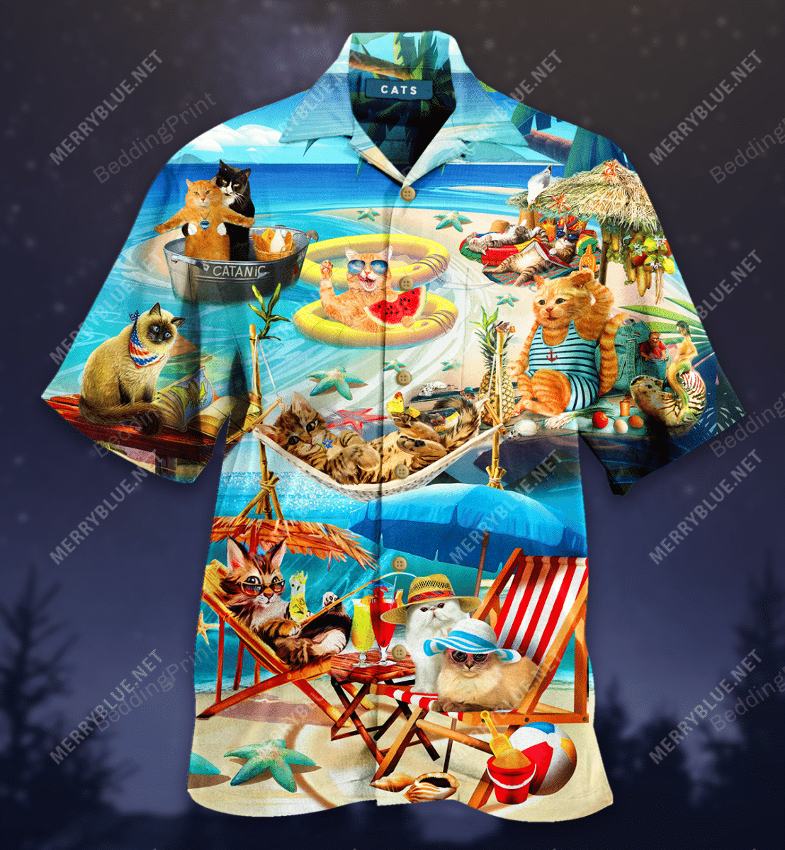 Cats Having Fun At The Beach Hawaiian Shirt Tropical Aloha Button Up