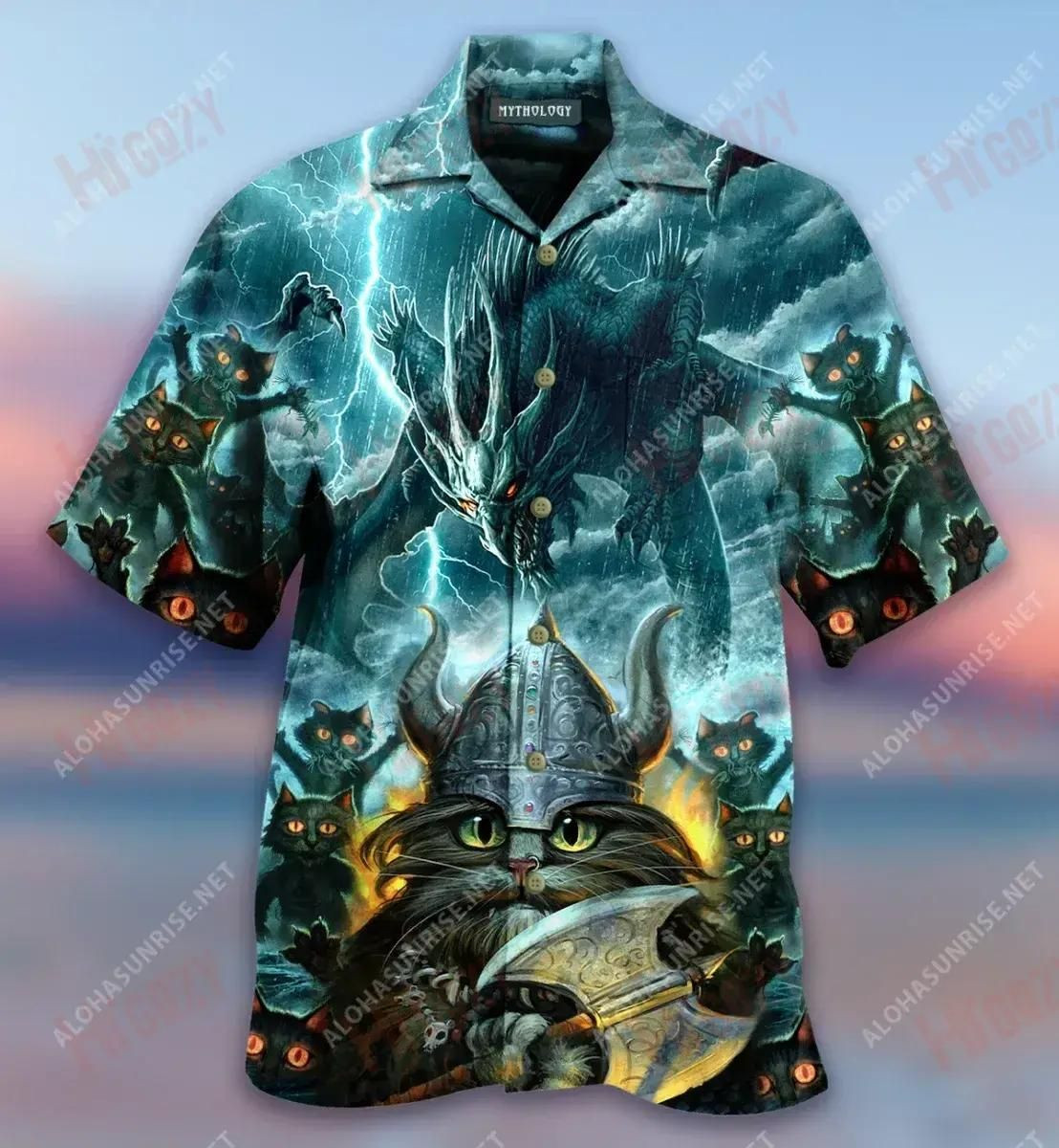 Cats See You In Valhalla Hawaiian Shirt Tropical Aloha Button Up