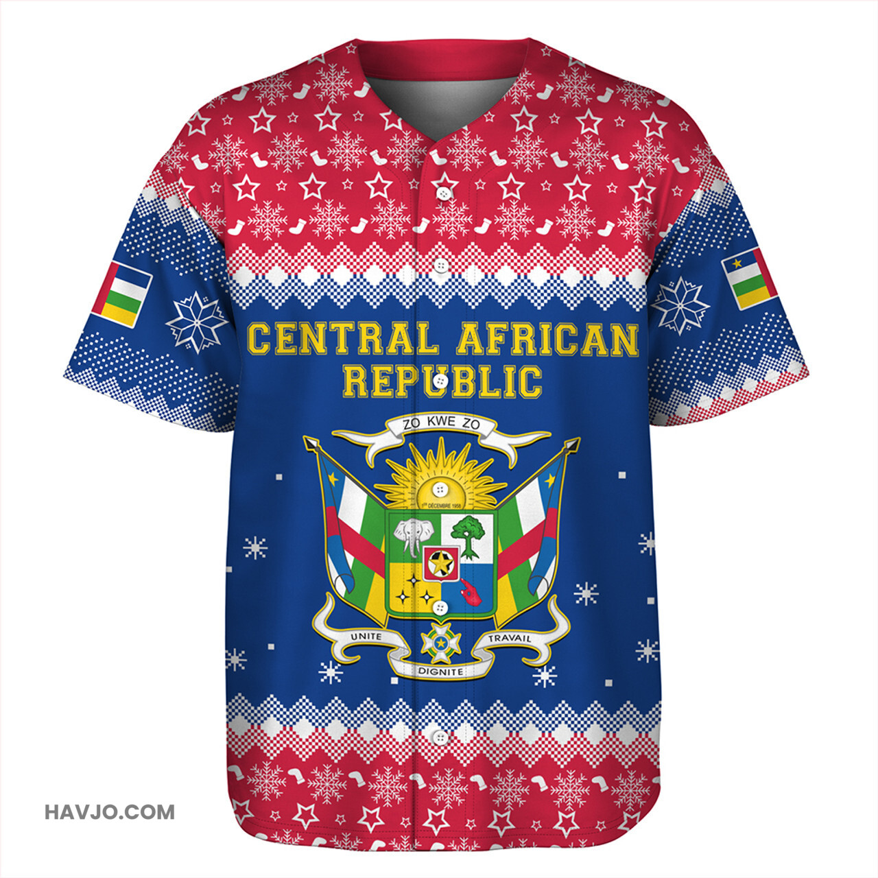 Central African Republic Christmas Coat of Arms Baseball Jersey