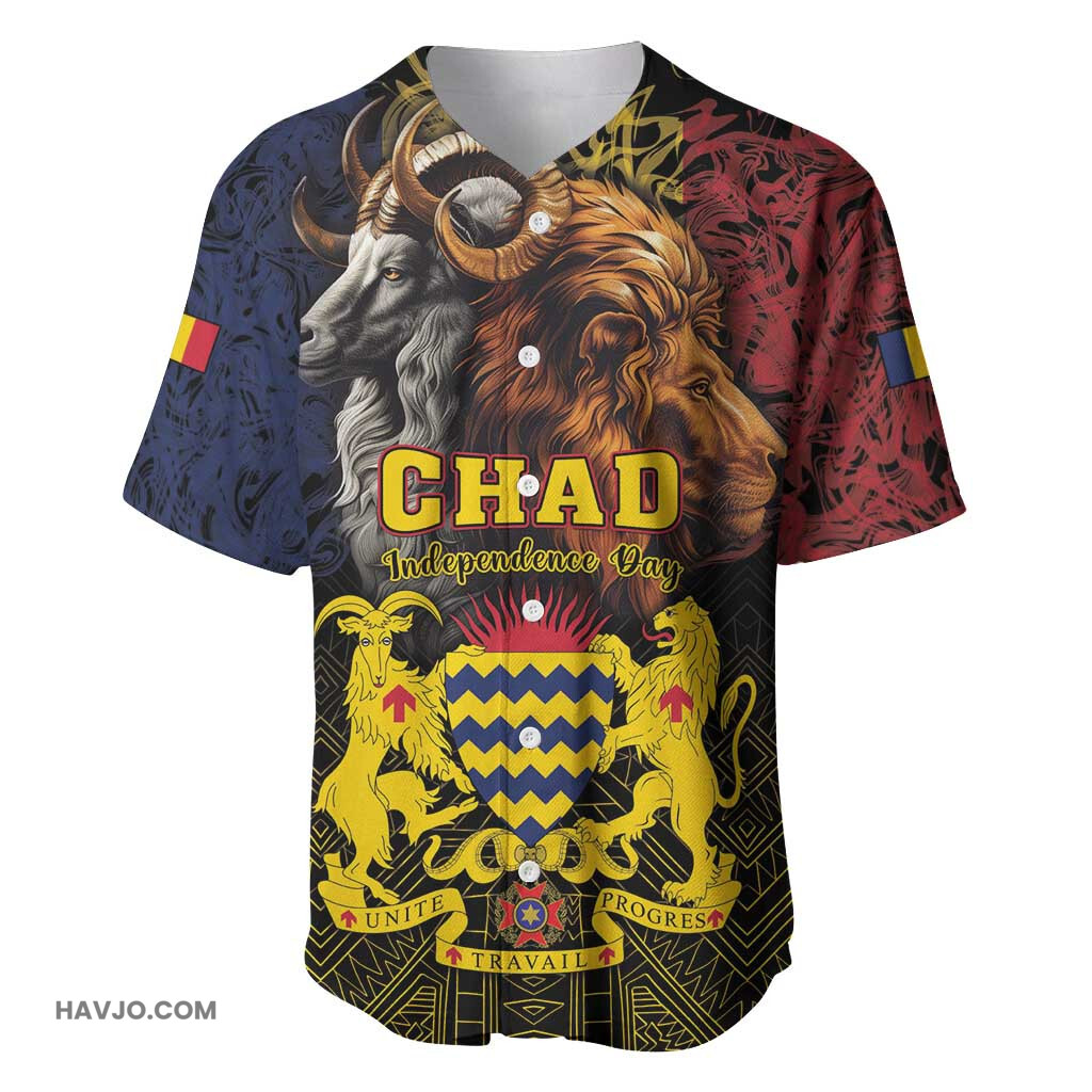 Chad Independence Day 1960 Tchad Goat and Lion African Pattern Baseball Jersey