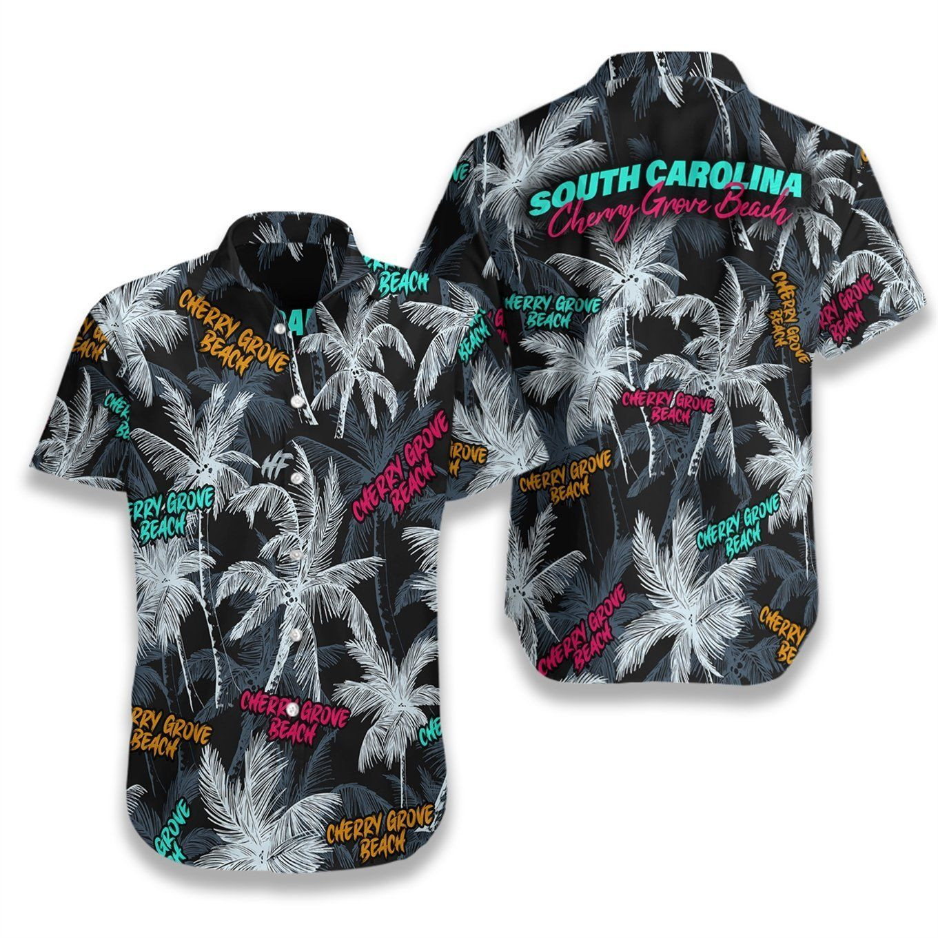 Cherry Grove Beach Coconut Tree Seamless Hawaiian Shirt Tropical Aloha Button Up
