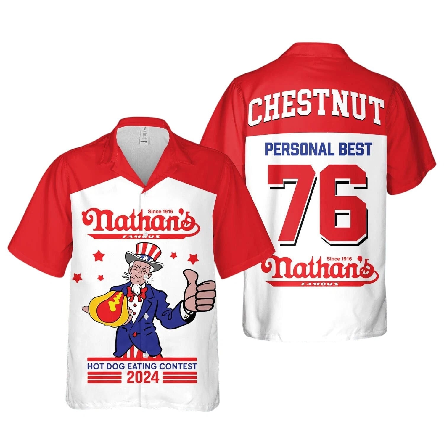 Chestnut Hot Dog Eating Contest Champion 76 Hawaiian Shirt Food Challenge T-Shirt Cool Gifts For Dad