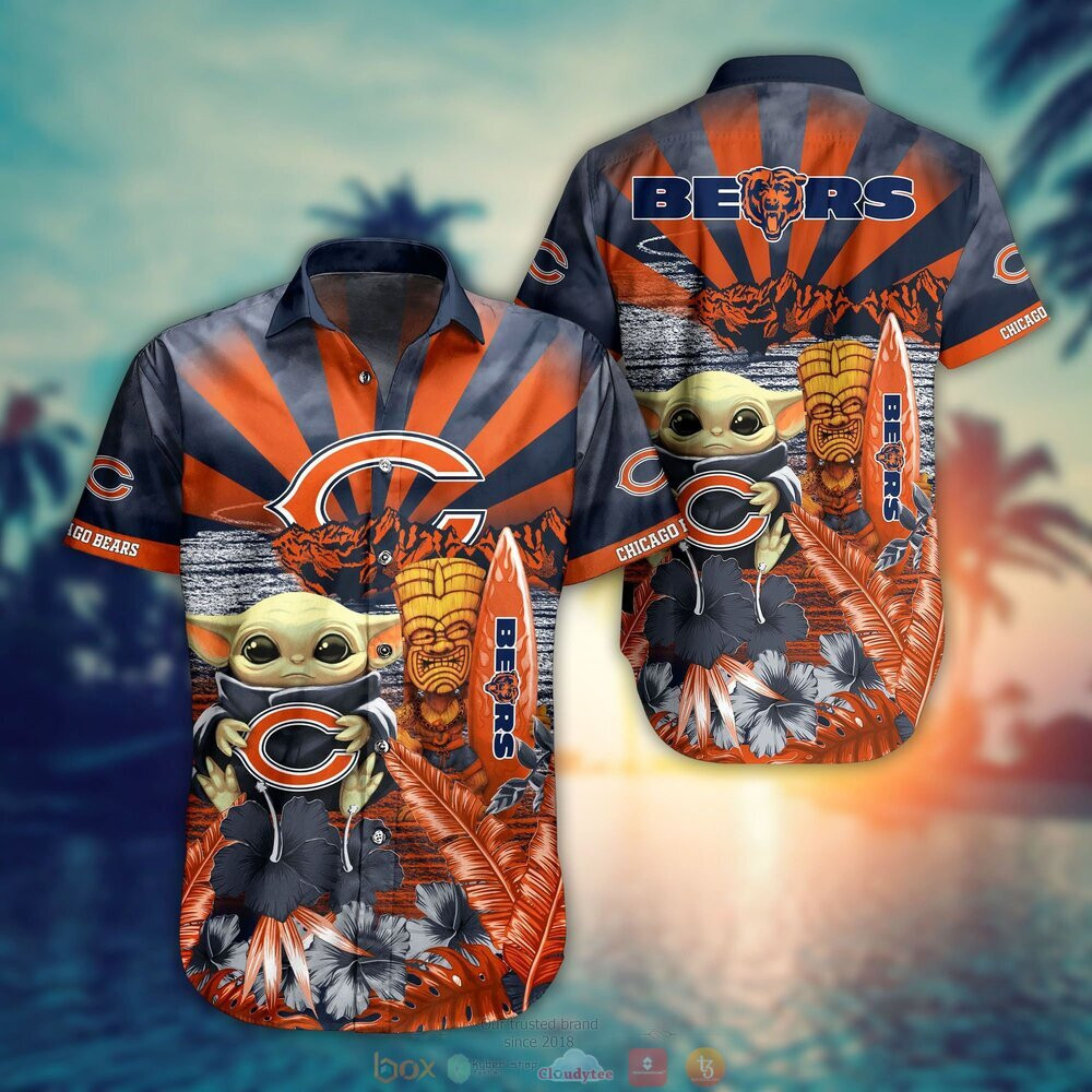 Chicago Bears Baby Yoda Hawaiian Shirt Tropical Aloha Button Up
