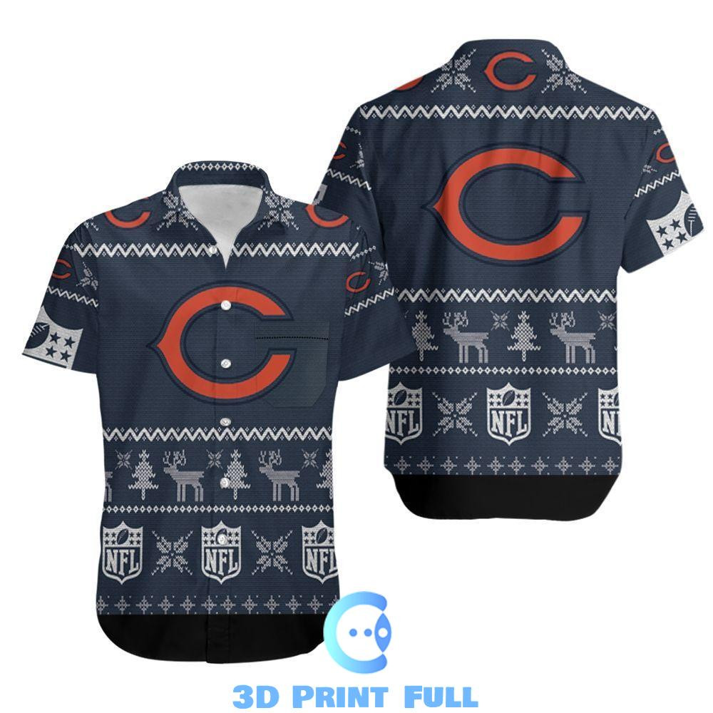 Chicago Bears Christmas Hawaiian Shirt Tropical Aloha Button Up