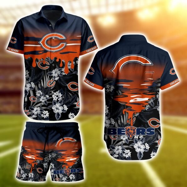 Chicago Bears Floral Summer Hawaiian Shirt Tropical Aloha Button Up