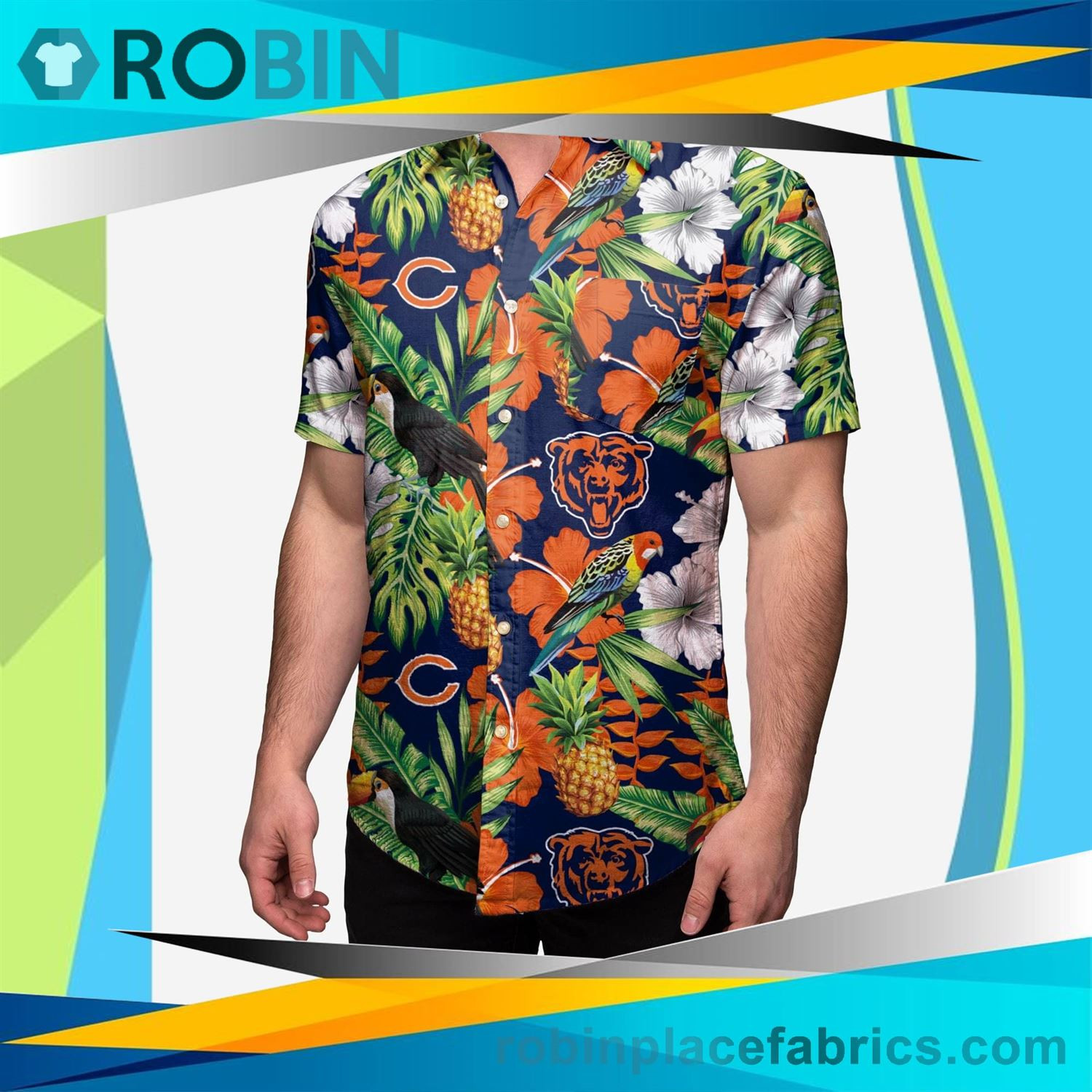 Chicago Bears Floral Up Hawaiian Shirt Tropical Aloha Button Up