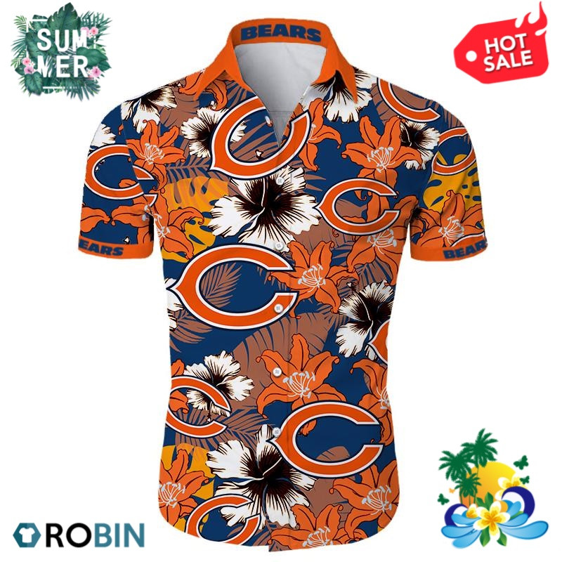 Chicago Bears Flower Hawaiian Shirt Tropical Aloha Button Up