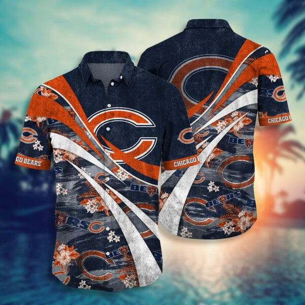 Chicago Bears Logo And Flower Hawaiian Shirt Tropical Aloha Button Up