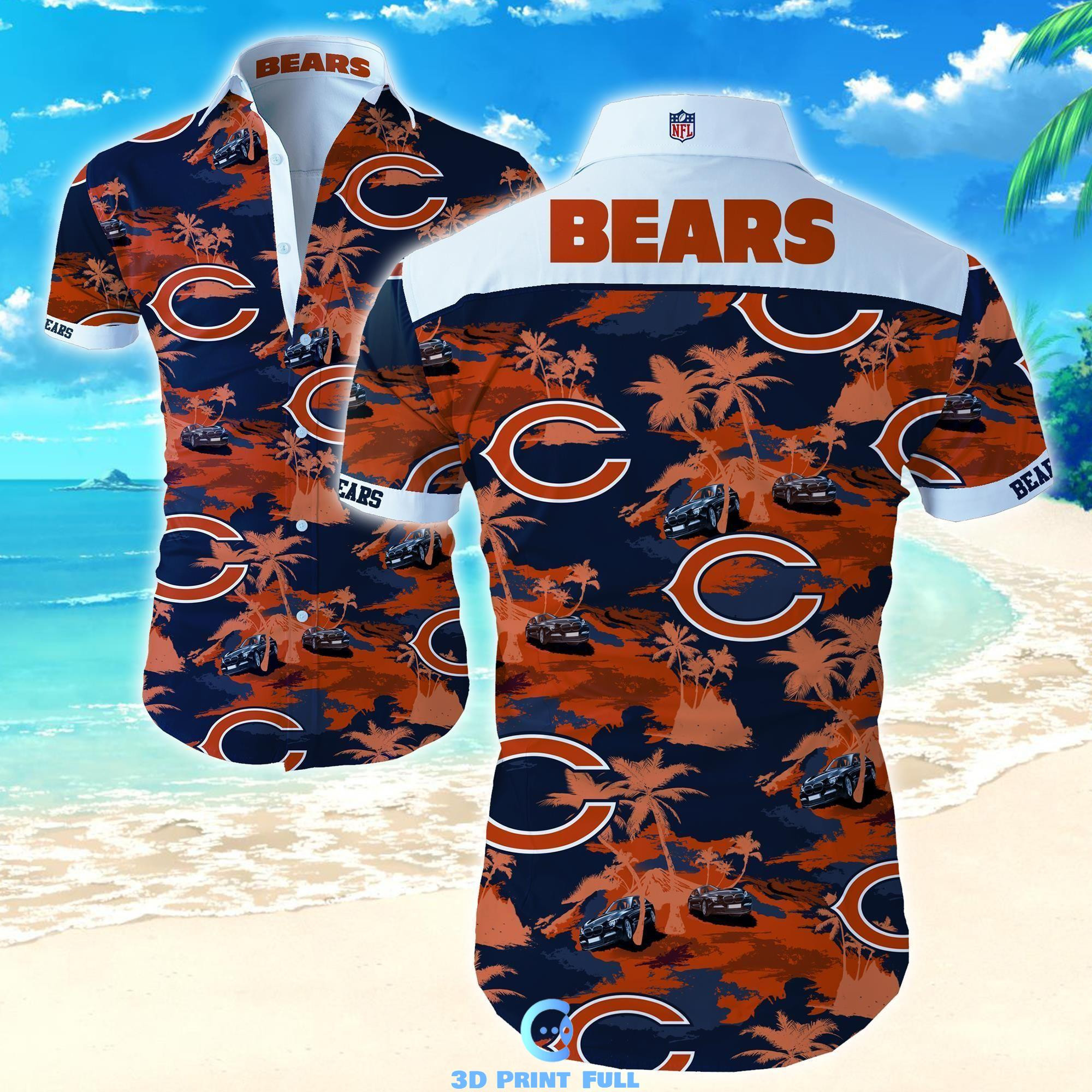 Chicago Bears Logo Hawaiian Shirt Tropical Aloha Button Up