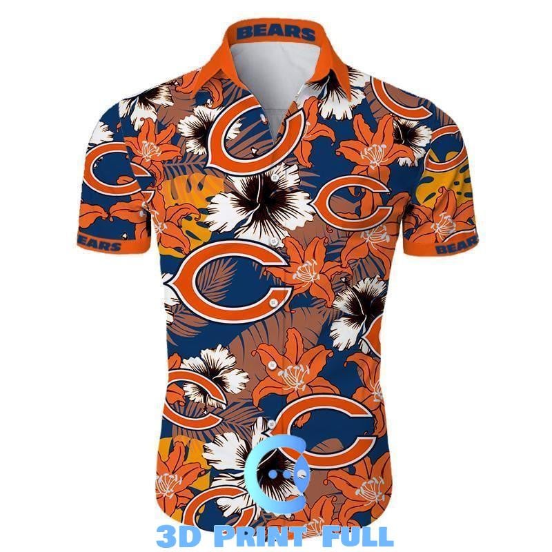Chicago Bears Logo Hawaiian Shirt Tropical Aloha Button Up