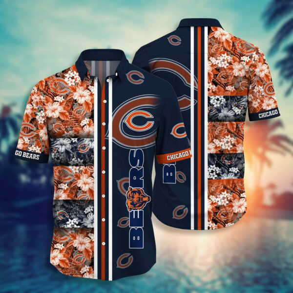 Chicago Bears Logo Hawaiian Shirt Tropical Aloha Button Up