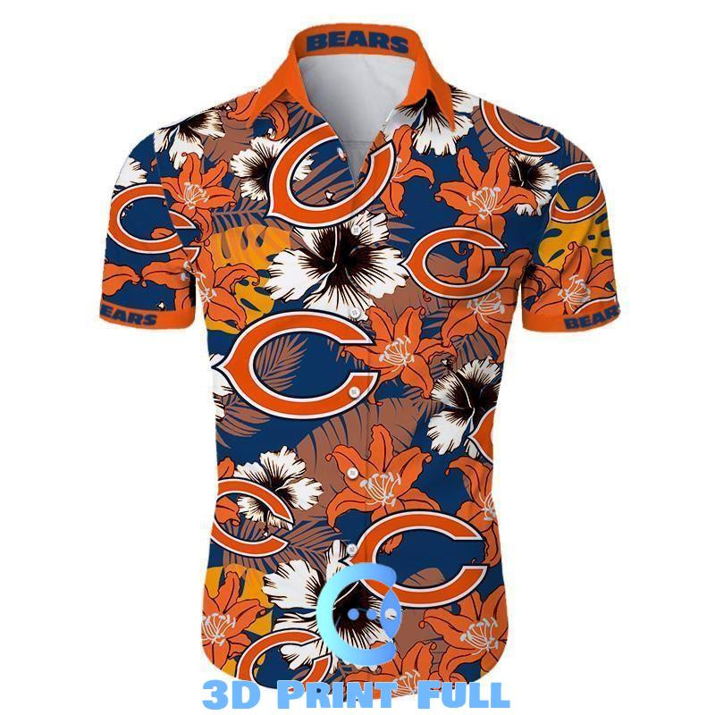Chicago Bears Logo Hawaiian Shirt Tropical Aloha Button Up