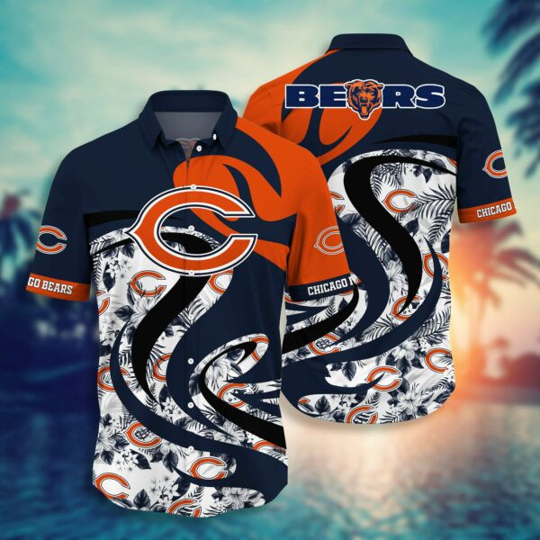 Chicago Bears Logo Hawaiian Shirt Tropical Aloha Button Up
