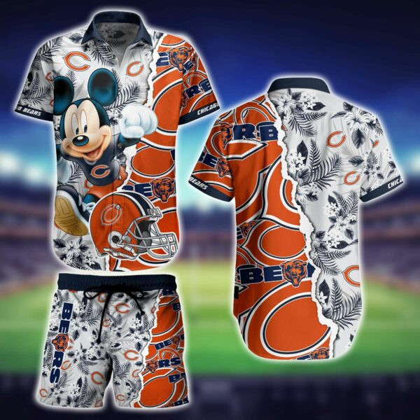 Chicago Bears Mickey Mouse And Helmet Hawaiian Shirt Tropical Aloha Button Up