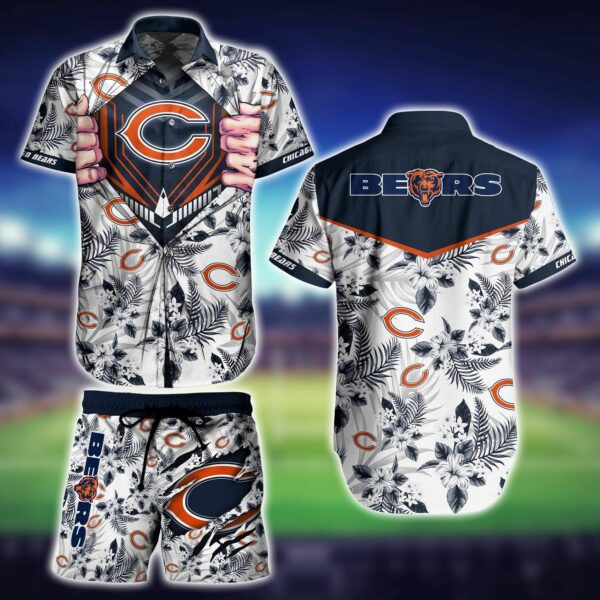 Chicago Bears My Heart Hawaiian Shirt Tropical Aloha Button Up