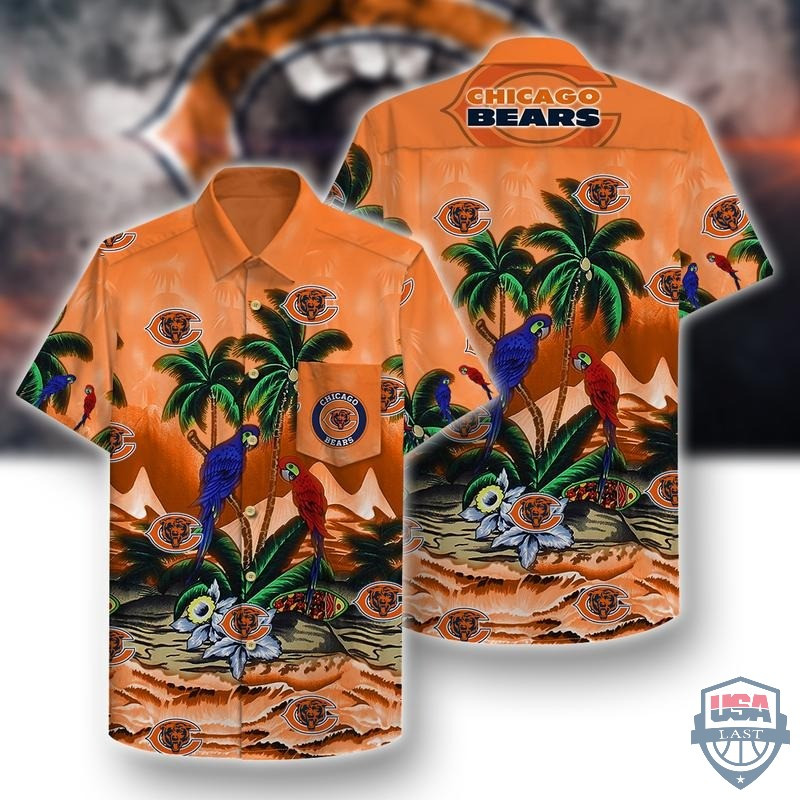 Chicago Bears Parrots Couple Hawaiian Shirt Tropical Aloha Button Up