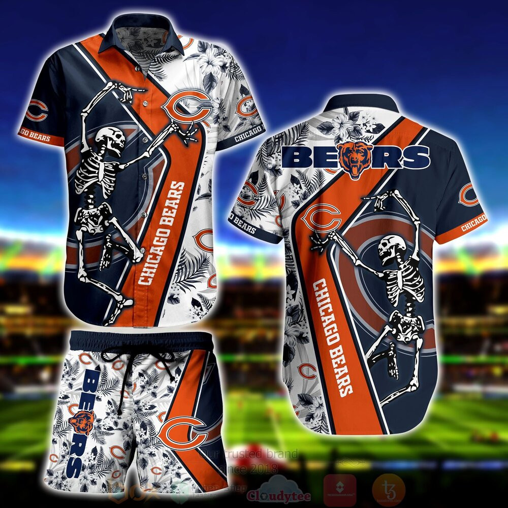 Chicago Bears Skeleton Hawaiian Shirt Tropical Aloha Button Up