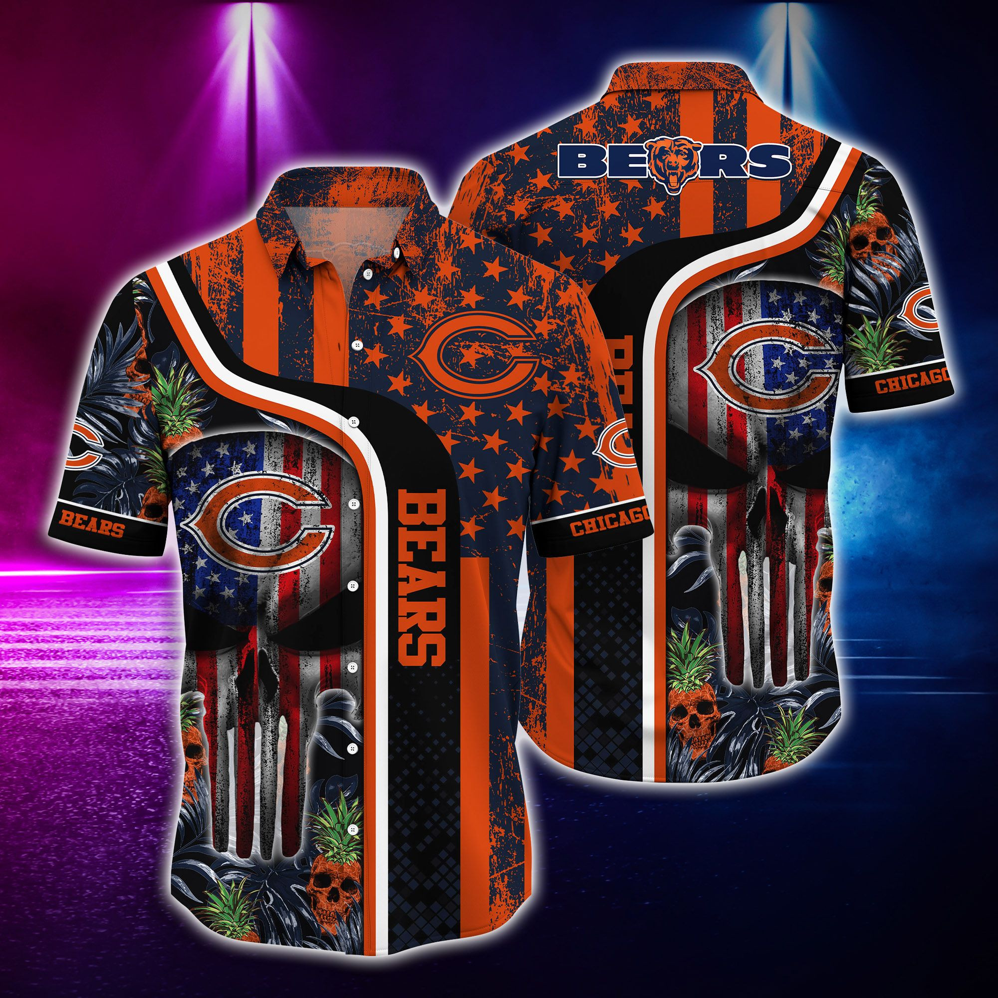 Chicago Bears Skull Tropical Hawaiian Shirt Tropical Aloha Button Up