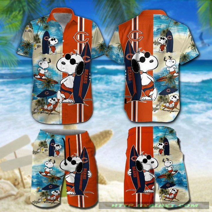 Chicago Bears Snoopy Surfing Hawaiian Shirt Tropical Aloha Button Up