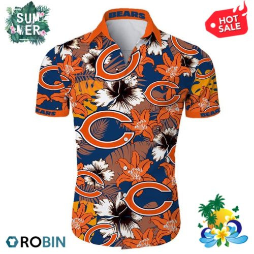 Chicago Bears Tropical Flower Hawaiian Shirt Tropical Aloha Button Up