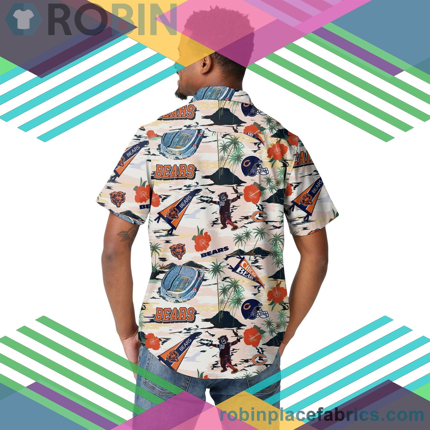 Chicago Bears Up Hawaiian Shirt Tropical Aloha Button Up