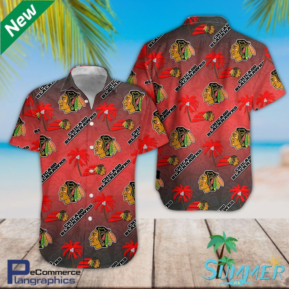 Chicago Blackhawks Aloha Shirt Hawaiian Shirt Tropical Aloha Button Up