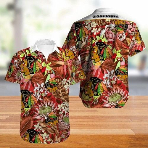 Chicago Blackhawks Hawaiian Shirt Tropical Aloha Button Up