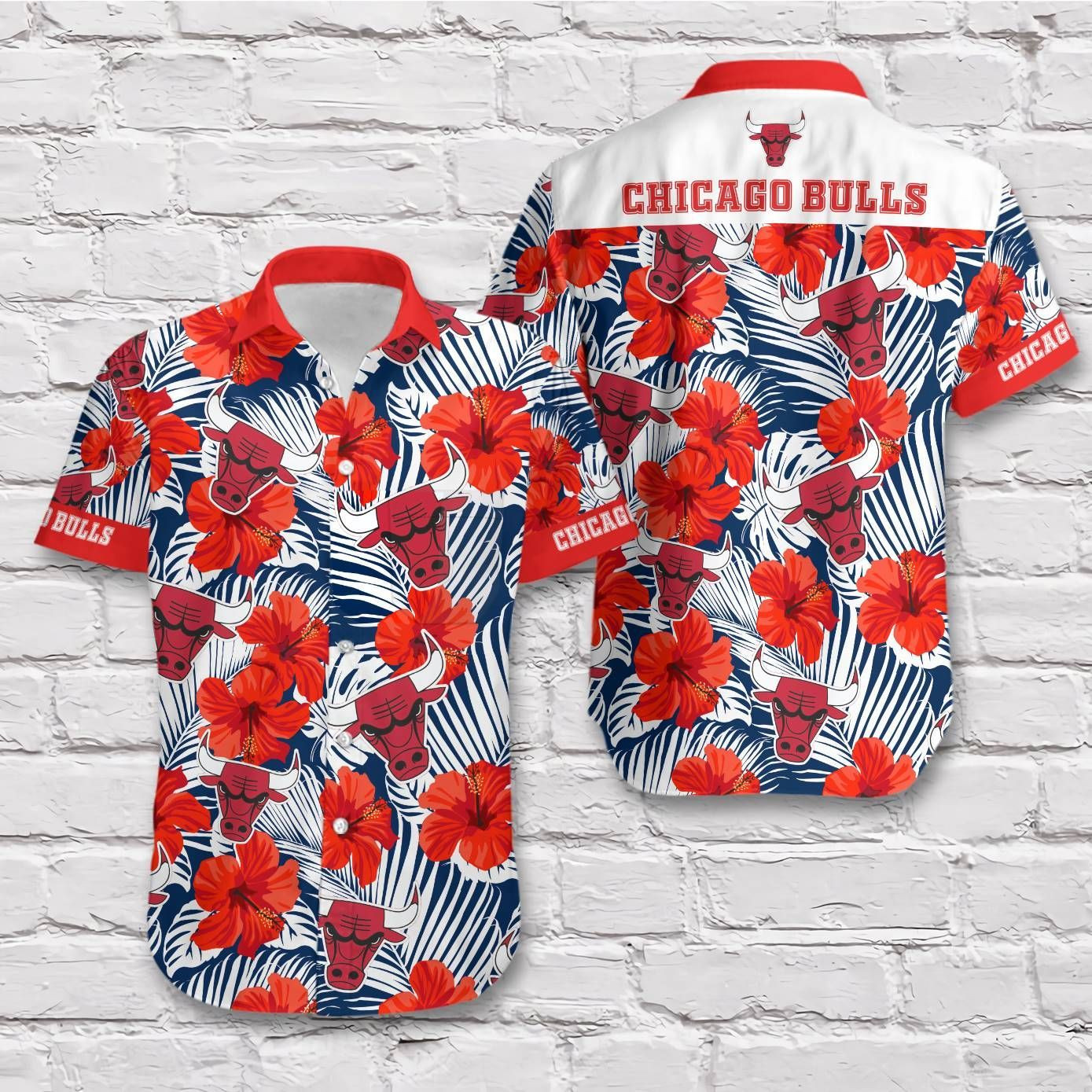 Chicago Bulls Nba Red Pattern Tropical Vibe Style Hawaiian Shirt Tropical Aloha Button Up