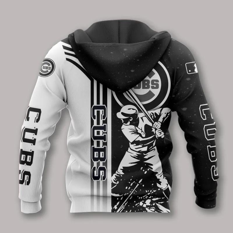 Alternative view of Chicago Cubs Black And White MLB All Over Print Hoodie