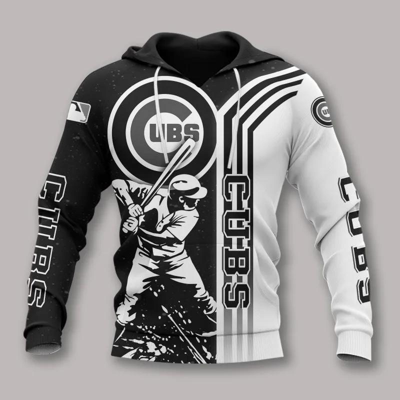 Chicago Cubs Black And White MLB All Over Print Hoodie