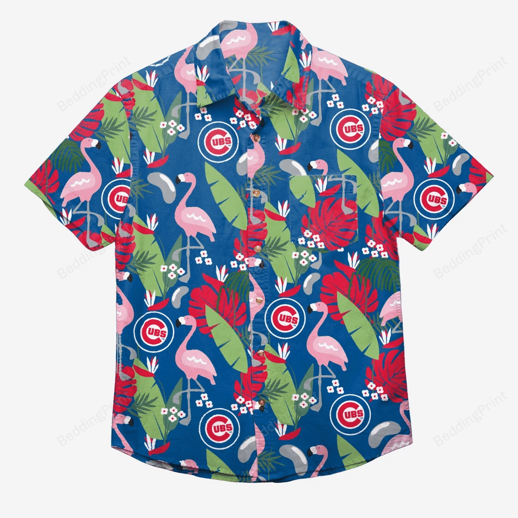 Chicago Cubs Flamingo Floral Hawaiian Shirt Tropical Aloha Button Up