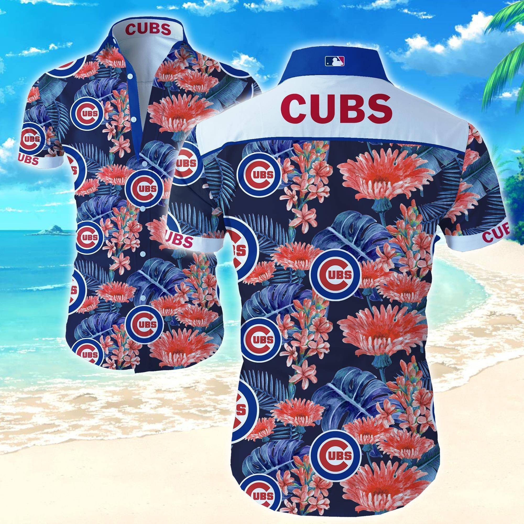 Chicago Cubs Hawaiian Shirt Tropical Aloha Button Up
