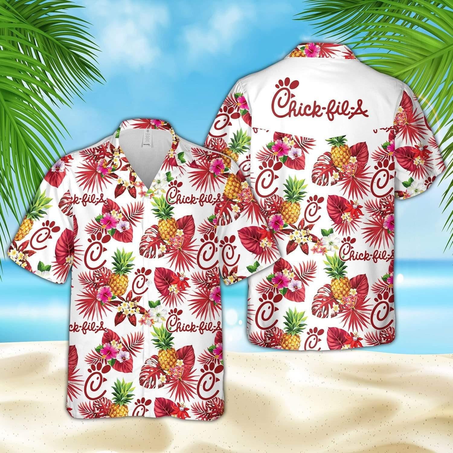 Chick-fil-a Hawaiian Shirt Tropical Aloha Button Up