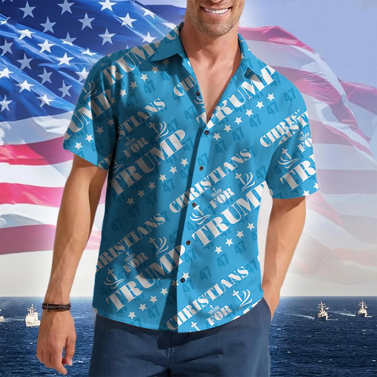 Christians For Trump 2024 Hawaiian Shirt Trump For President 47th Patriotic Button Down