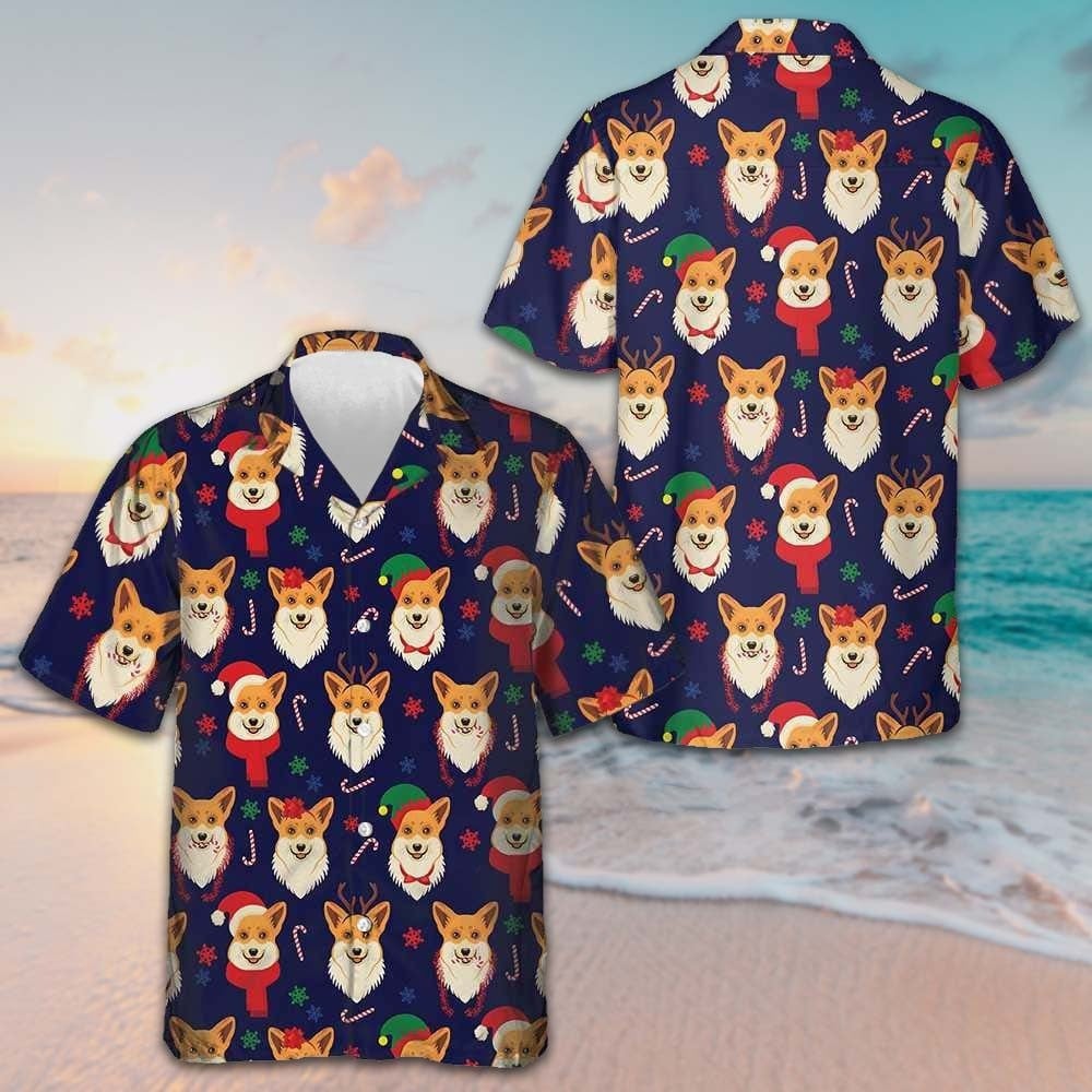 Christmas Corgis Pattern Hawaiian Shirt 2024 Christmas Dog Lovers Shirt Gifts For Him
