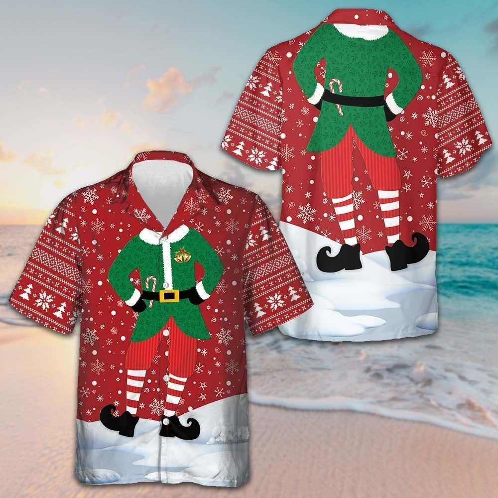 Christmas Elf Costume Design Hawaiian Shirt 2024 Xmas Button Up Shirt For Men
