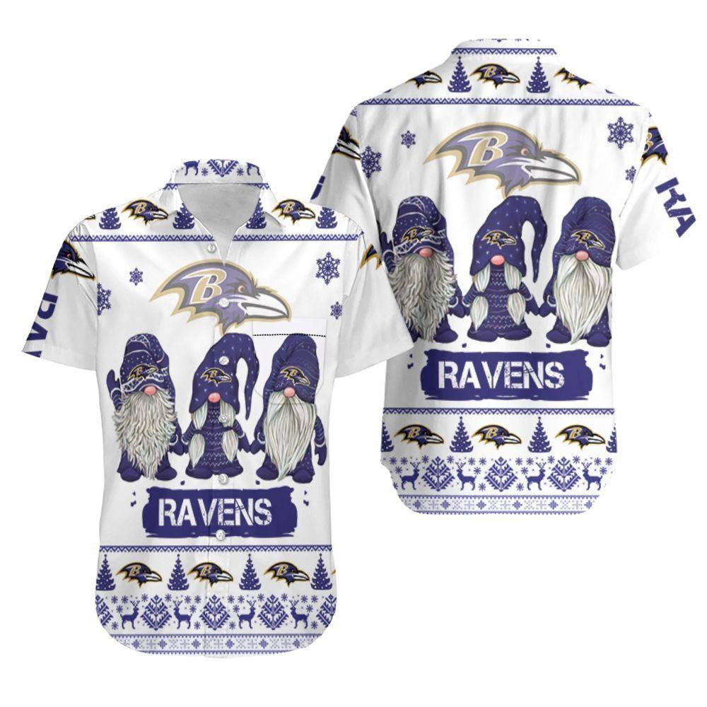 Christmas Gnomes Baltimore Ravens Christmas Hawaiian Shirt Tropical Aloha Button Up