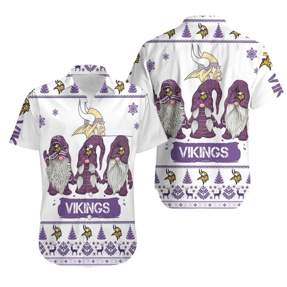 Christmas Gnomes Minnesota Vikings Christmas Hawaiian Shirt Tropical Aloha Button Up