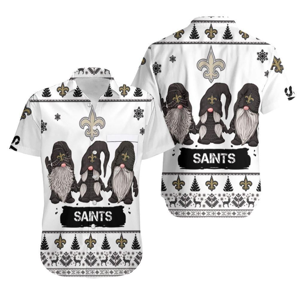 Christmas Gnomes New Orleans Saints Christmas Hawaiian Shirt Tropical Aloha Button Up