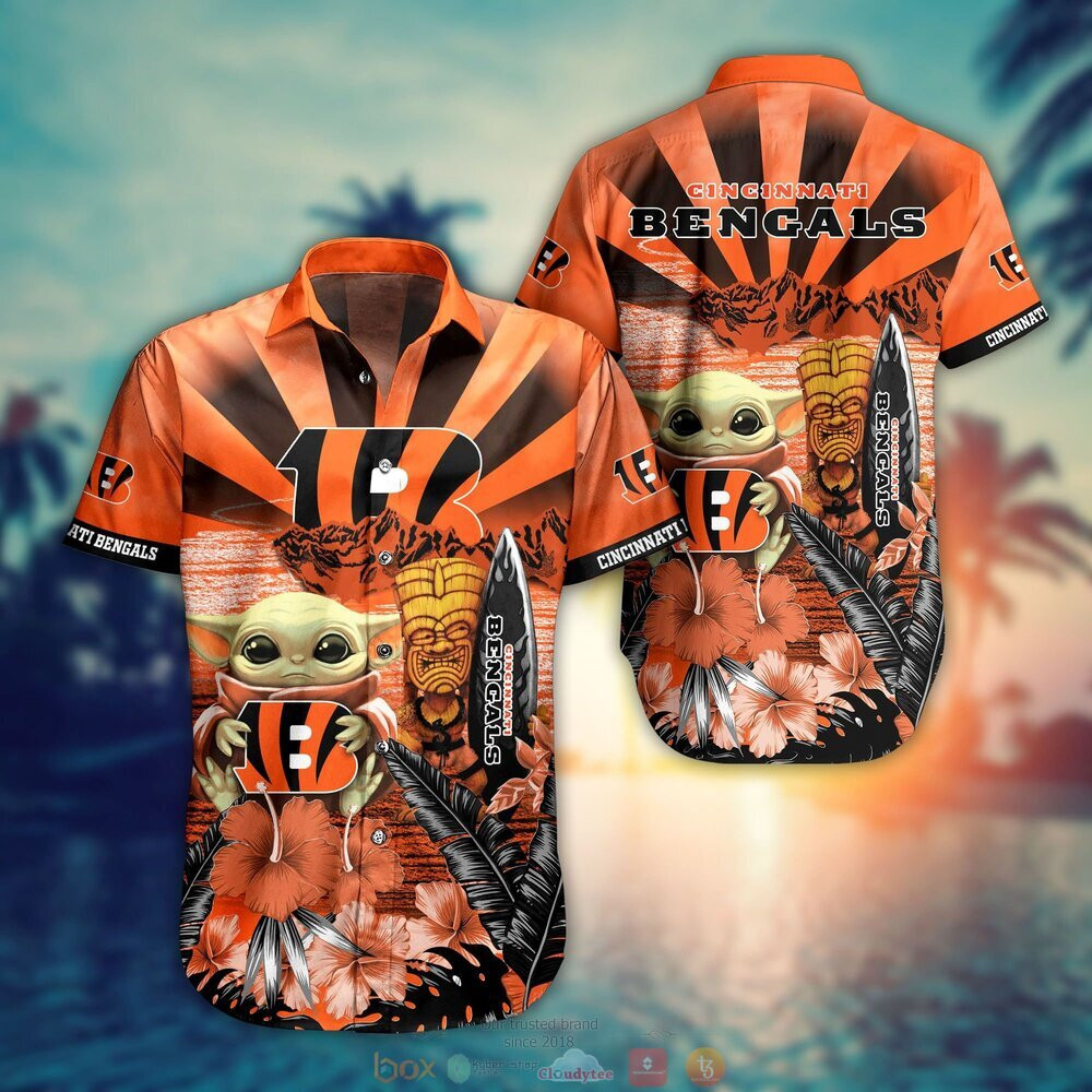 Cincinnati Bengals Baby Yoda Hawaiian Shirt Tropical Aloha Button Up