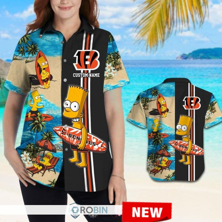 Cincinnati Bengals Bart Simpson Hawaiian Shirt Tropical Aloha Button Up