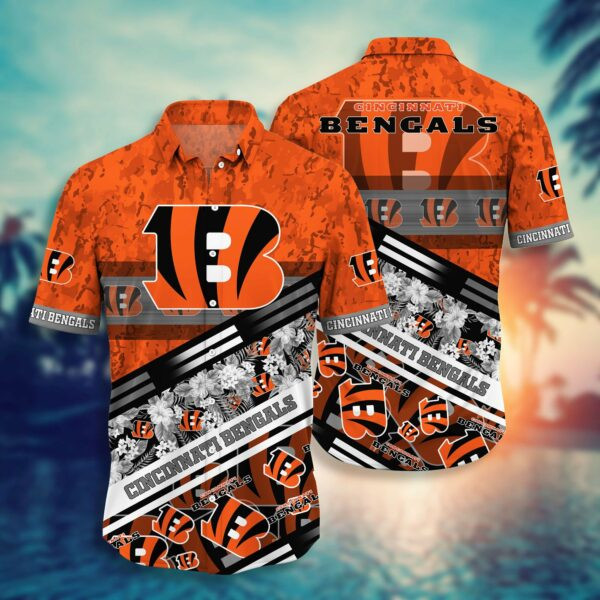 Cincinnati Bengals Camo Summer Hawaiian Shirt Tropical Aloha Button Up