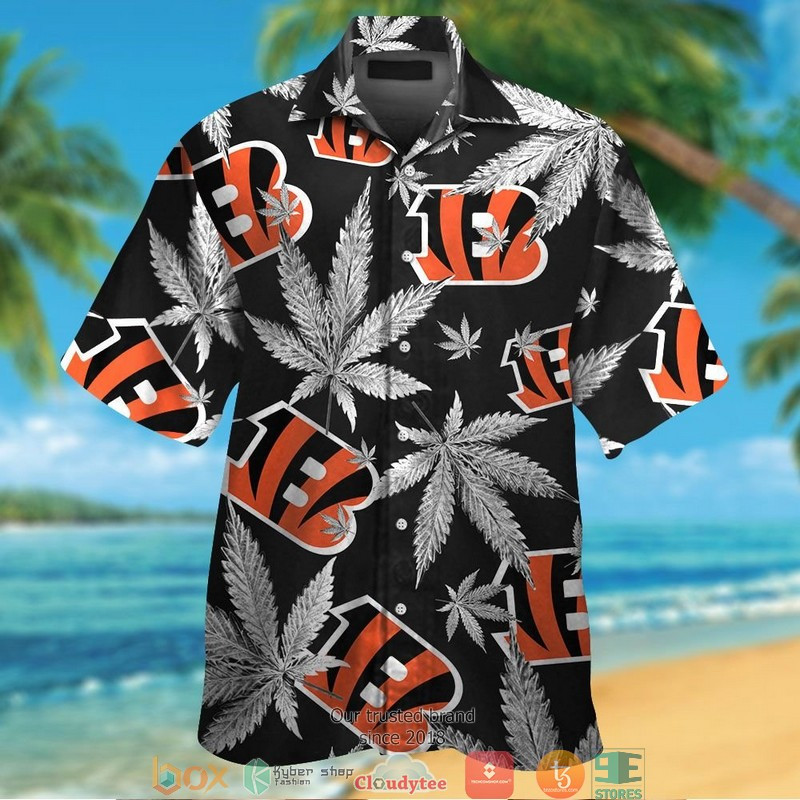 Cincinnati Bengals Cannabis Black Hawaiian Shirt Tropical Aloha Button Up