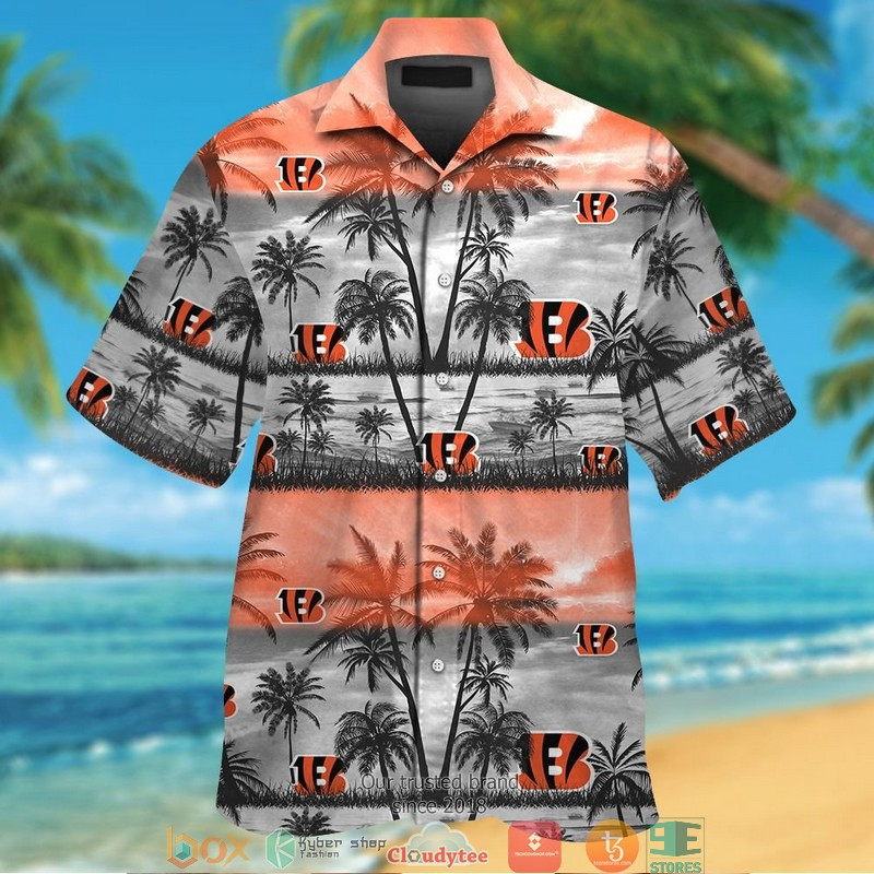 Cincinnati Bengals Coconut Island Grey Orange Hawaiian Shirt Tropical Aloha Button Up
