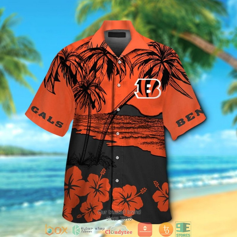 Cincinnati Bengals Coconut Island Hibiscus Orange Hawaiian Shirt Tropical Aloha Button Up