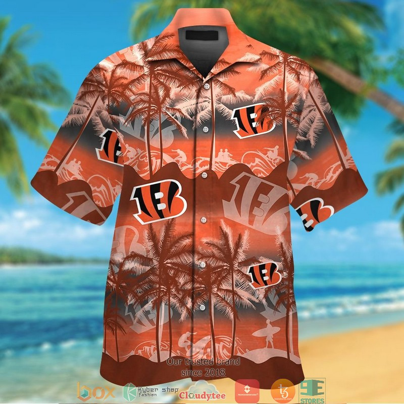 Cincinnati Bengals Coconut Island Waves Orange Hawaiian Shirt Tropical Aloha Button Up