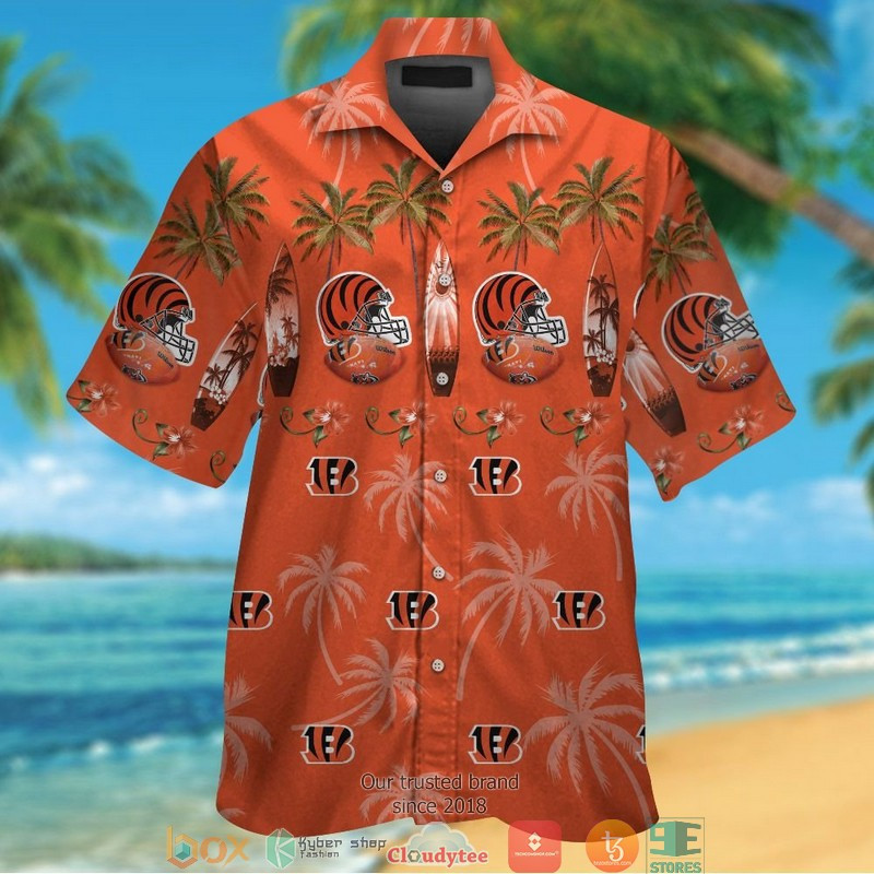 Cincinnati Bengals Coconut Pattern Orange Hawaiian Shirt Tropical Aloha Button Up