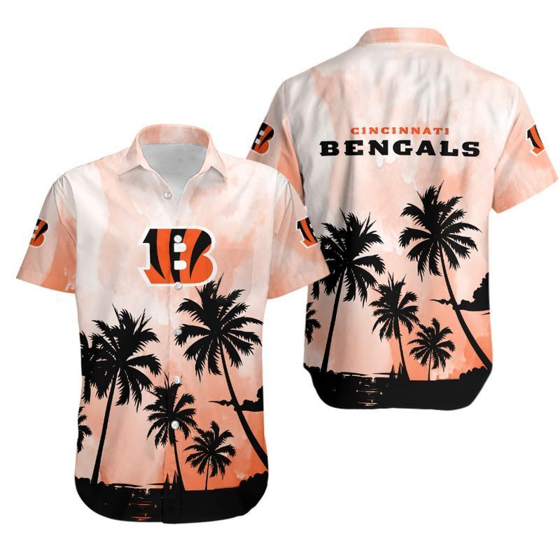 Cincinnati Bengals Coconut Trees Hawaiian Shirt Tropical Aloha Button Up