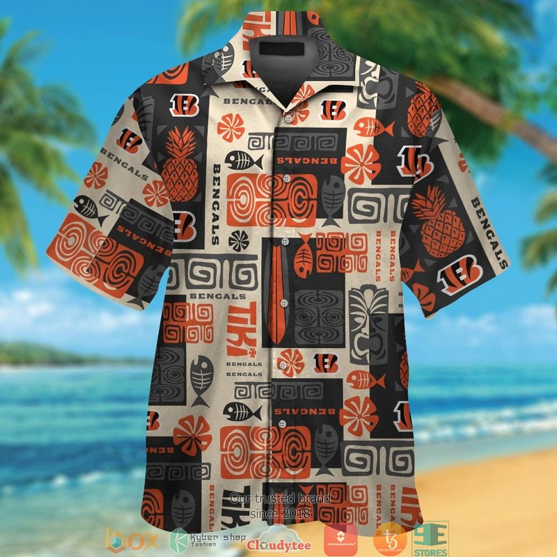 Cincinnati Bengals Fish Pineapple Pattern Hawaiian Shirt Tropical Aloha Button Up