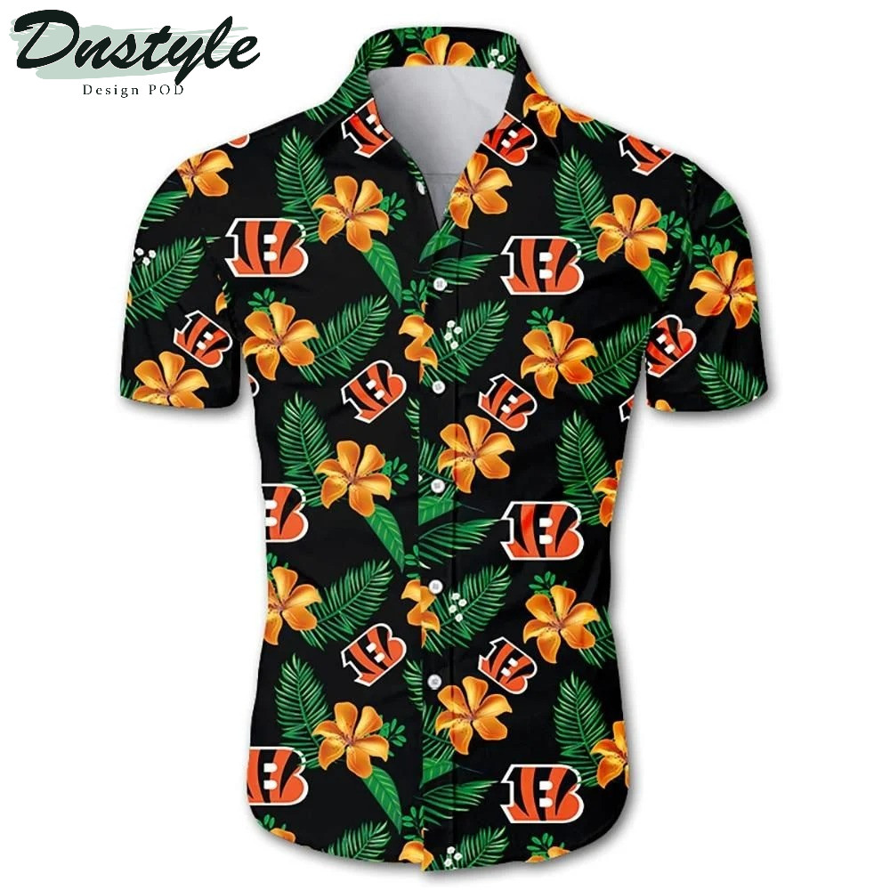 Cincinnati Bengals Floral Hawaiian Shirt Tropical Aloha Button Up